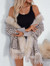 Load image into Gallery viewer, Fringe Leopard Open Front Long Sleeve Poncho
