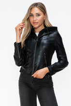 Load image into Gallery viewer, Snobbish Faux Leather Zip Up Drawstring Hooded Jacket
