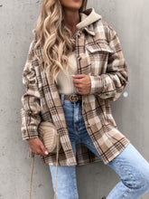 Load image into Gallery viewer, Plaid Button Up Jacket with Removable Hood
