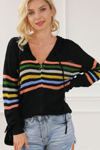 Load image into Gallery viewer, Striped Zip Up Hooded Sweater Cardigan
