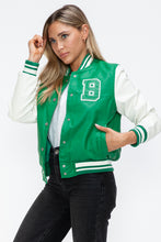 Load image into Gallery viewer, Love Me Now PU Leather Contrast Snap Down Bomber Jacket
