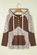 Load image into Gallery viewer, Leopard Ribbed Patchwork Drawstring Hoodie
