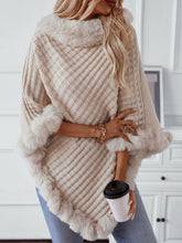 Load image into Gallery viewer, Fuzzy Trim Texture Three-Quarter Sleeve Poncho
