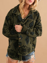 Load image into Gallery viewer, Geometric Button Up Long Sleeve Sherpa Jacket
