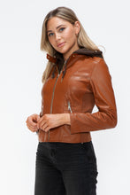 Load image into Gallery viewer, Snobbish Faux Leather Zip Up Drawstring Hooded Jacket
