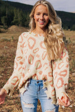 Load image into Gallery viewer, Distressed Trim Leopard V-Neck Sweater
