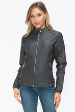 Load image into Gallery viewer, Snobbish Faux Leather Biker Jacket with Side Zip Pockets
