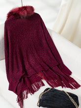 Load image into Gallery viewer, Fringe Leopard Open Front Long Sleeve Poncho
