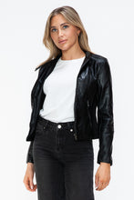 Load image into Gallery viewer, Snobbish Faux Leather Zip Up Drawstring Hooded Jacket

