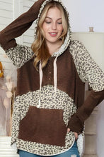 Load image into Gallery viewer, Leopard Ribbed Patchwork Drawstring Hoodie

