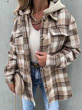 Load image into Gallery viewer, Plaid Button Up Jacket with Removable Hood
