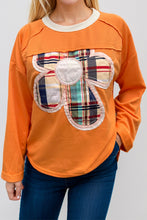 Load image into Gallery viewer, Flower Patch Plaid Round Neck Long Sleeve T-Shirt
