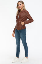 Load image into Gallery viewer, Snobbish Faux Leather Biker Jacket with Side Zip Pockets
