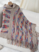 Load image into Gallery viewer, Fringe Contrast Hooded Poncho
