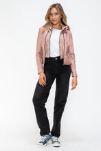 Load image into Gallery viewer, Snobbish Faux Leather Zip Up Drawstring Hooded Jacket
