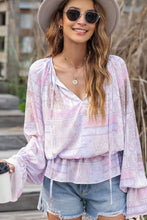 Load image into Gallery viewer, Printed Tie Neck Flounce Sleeve Blouse
