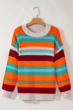Load image into Gallery viewer, Contrast Striped Round Neck Long Sleeve Sweater
