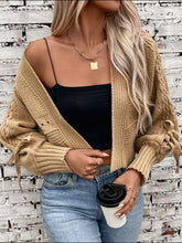 Load image into Gallery viewer, Cable-Knit Tied Open Front Lantern Sleeve Cardigan
