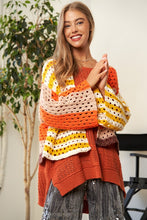 Load image into Gallery viewer, Davi &amp; Dani Openwork Open Front Striped Cardigan
