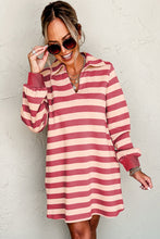 Load image into Gallery viewer, Contrast Striped Johnny Collar Long Sleeve Mini Dress
