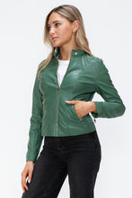 Load image into Gallery viewer, Snobbish Faux Leather Zip Up Drawstring Hooded Jacket
