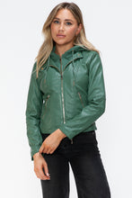 Load image into Gallery viewer, Snobbish Faux Leather Zip Up Drawstring Hooded Jacket
