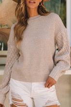 Load image into Gallery viewer, Cable-Knit Round Neck Dropped Shoulder Sweater
