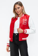 Load image into Gallery viewer, Love Me Now PU Leather Contrast Snap Down Bomber Jacket
