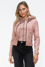Load image into Gallery viewer, Snobbish Faux Leather Zip Up Drawstring Hooded Jacket
