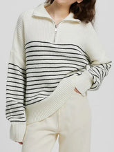 Load image into Gallery viewer, Striped Half Zip Long Sleeve Sweater
