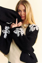 Load image into Gallery viewer, Davi &amp; Dani Floral Applique Open Front Dropped Shoulder Cardigan
