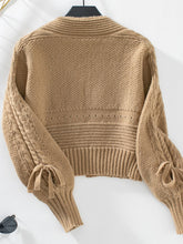 Load image into Gallery viewer, Cable-Knit Tied Open Front Lantern Sleeve Cardigan
