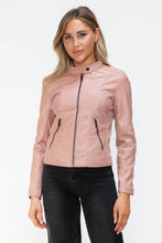 Load image into Gallery viewer, Snobbish Faux Leather Zip Up Drawstring Hooded Jacket
