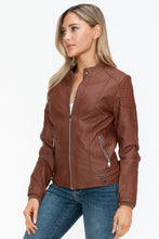 Load image into Gallery viewer, Snobbish Faux Leather Biker Jacket with Side Zip Pockets
