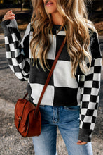 Load image into Gallery viewer, Checkered Round Neck Drop Shoulder Sweater
