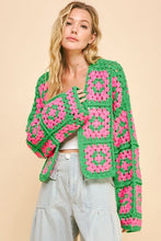 Load image into Gallery viewer, Davi &amp; Dani Full Size Two Tone Flower Square Crochet Open Front Cardigan
