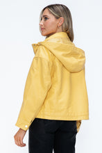 Load image into Gallery viewer, How Dare U Drawstring Hem PU Leather Zip Up Jacket
