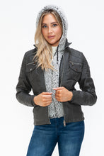 Load image into Gallery viewer, YMI Removable Faux Layered Multi-Pocket Jacket with Fuzzy Hood
