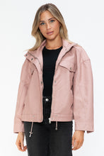 Load image into Gallery viewer, How Dare U Drawstring Hem PU Leather Zip Up Jacket
