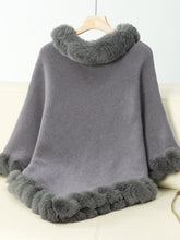 Load image into Gallery viewer, Fuzzy Trim Texture Three-Quarter Sleeve Poncho
