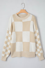 Load image into Gallery viewer, Checkered Round Neck Drop Shoulder Sweater
