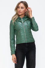 Load image into Gallery viewer, Snobbish Faux Leather Zip Up Drawstring Hooded Jacket

