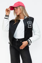 Load image into Gallery viewer, Love Me Now PU Leather Contrast Snap Down Bomber Jacket
