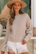 Load image into Gallery viewer, Cable-Knit Round Neck Dropped Shoulder Sweater
