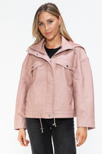 Load image into Gallery viewer, How Dare U Drawstring Hem PU Leather Zip Up Jacket
