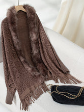 Load image into Gallery viewer, Fringe Leopard Open Front Long Sleeve Poncho
