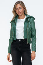 Load image into Gallery viewer, Snobbish Faux Leather Zip Up Drawstring Hooded Jacket
