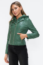 Load image into Gallery viewer, Snobbish Faux Leather Zip Up Drawstring Hooded Jacket
