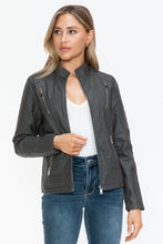 Load image into Gallery viewer, Snobbish Faux Leather Zip Up Mock Neck Jacket
