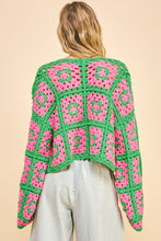 Load image into Gallery viewer, Davi &amp; Dani Full Size Two Tone Flower Square Crochet Open Front Cardigan
